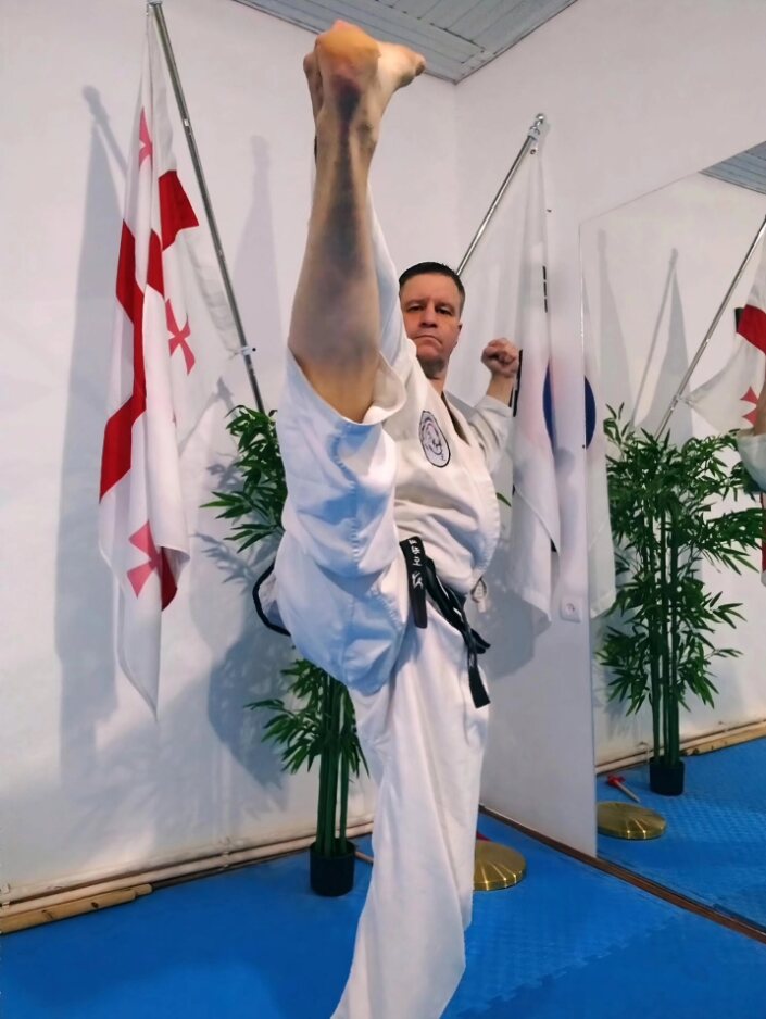 Kai Hacker demonstrating a high kick